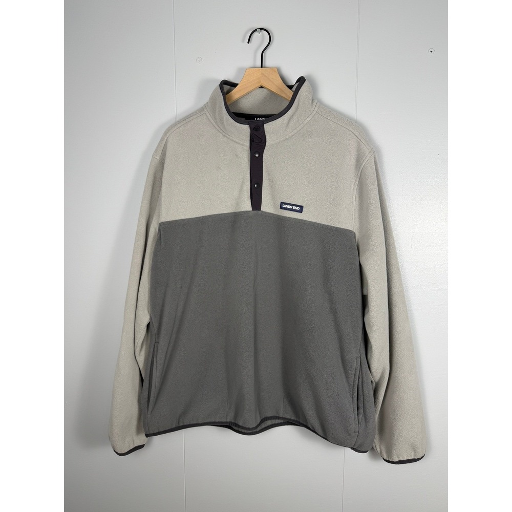 Lands End Hiking Minimalist Fleece Pullover Men XXL Grey Colorblock Granola